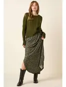 Leopard Print Maxi Skirt - Olive