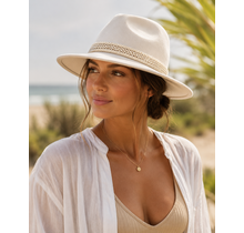 Intricate Braided Band Fedora Hat - Ivory