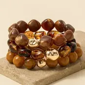 Metallic and Marble Acrylic Beads Bracelet - Brown