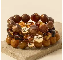 Metallic and Marble Acrylic Beads Bracelet - Brown