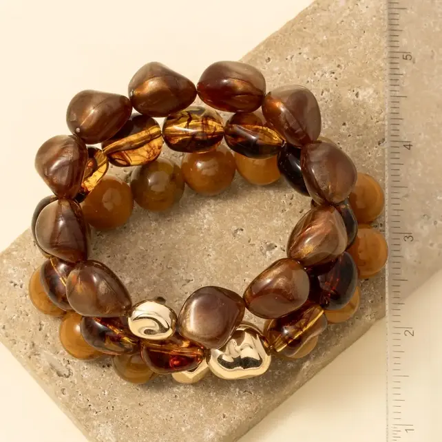 Metallic and Marble Acrylic Beads Bracelet - Brown