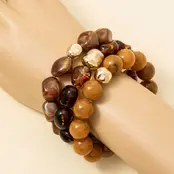 Metallic and Marble Acrylic Beads Bracelet - Brown