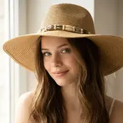 Assorted Beads Summer Straw Hat - Khaki