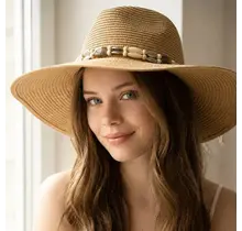 Assorted Beads Summer Straw Hat - Khaki