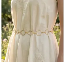 Crystal Rhinestone Circle Chain Belt - Gold