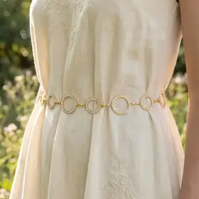 Crystal Rhinestone Circle Chain Belt - Gold
