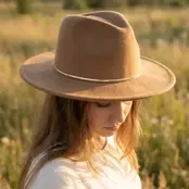 Flat Brim Herringbone Chain Fedora Hat - Taupe