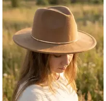 Flat Brim Herringbone Chain Fedora Hat - Taupe