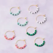 Stone Cube Beads Hoop Earrings - White