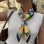 Lemon and Orange Print Square Bandana Scarf - Black