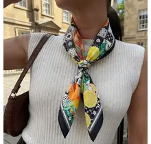 Lemon and Orange Print Square Bandana Scarf - Black