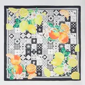Lemon and Orange Print Square Bandana Scarf - Black