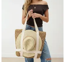 Straw Braided Hat Carrier Tote Bag - Taupe