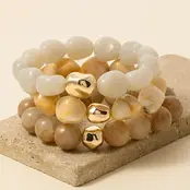 Metallic and Marble Acrylic Beads Bracelet - Ivory