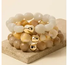 Metallic and Marble Acrylic Beads Bracelet - Ivory