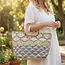 Woven Wooden Handle Tote Bag - Blue Gold