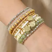 Multi Bead Stretch Assorted Bracelet Set - White Green