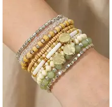 Multi Bead Stretch Assorted Bracelet Set - White Green