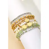 Multi Bead Stretch Assorted Bracelet Set - White Green