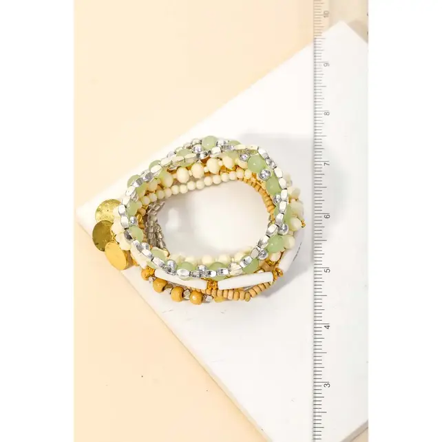 Multi Bead Stretch Assorted Bracelet Set - White Green