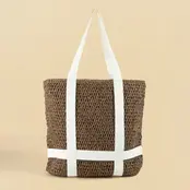 Straw Braided Hat Carrier Tote Bag - Brown