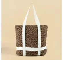 Straw Braided Hat Carrier Tote Bag - Brown