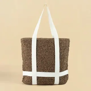 Straw Braided Hat Carrier Tote Bag - Brown