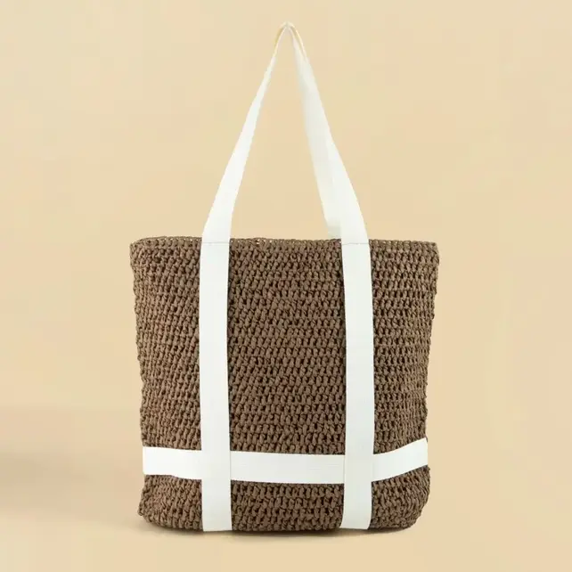 Straw Braided Hat Carrier Tote Bag - Brown