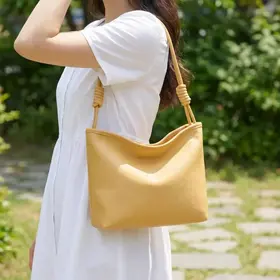 Knotted Handle Bucket Shoulder Bag - Yellow