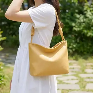 Knotted Handle Bucket Shoulder Bag - Yellow