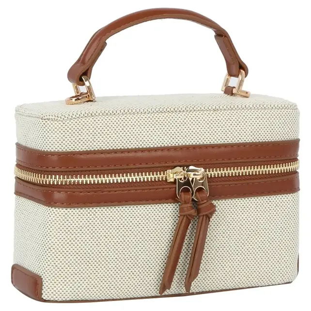 Canvas Boxy Crossbody Bag - Brown