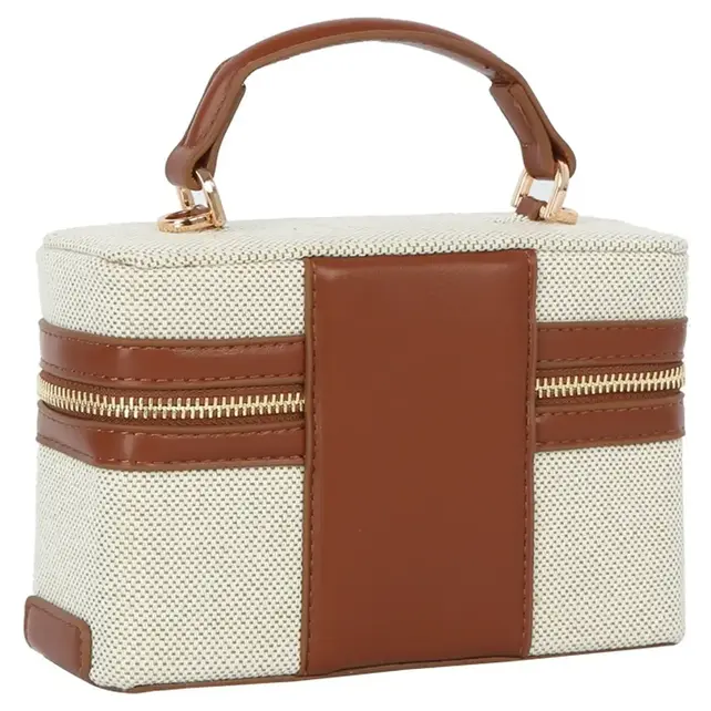 Canvas Boxy Crossbody Bag - Brown