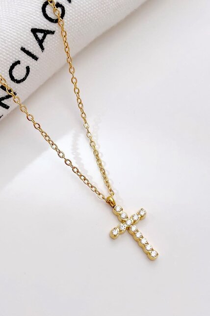 18K Stainless Steel Tarnish Free Cross Necklace Gold| 40NK9482