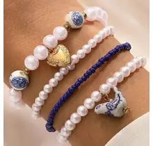 Blue Ceramic Porcelain Bow Multi Layer Bracelet | 40B5164