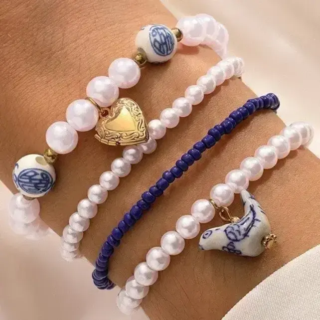 Blue Ceramic Porcelain Bow Multi Layer Bracelet | 40B5164