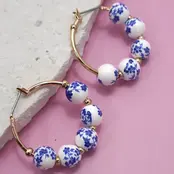 Blue Ceramic Porcelain Hoop Earrings | 80E6515