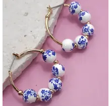 Blue Ceramic Porcelain Hoop Earrings | 80E6515
