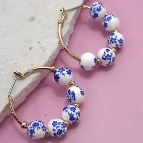 Blue Ceramic Porcelain Hoop Earrings | 80E6515