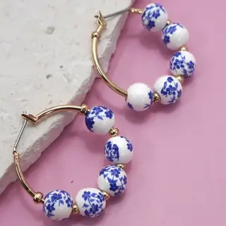 Blue Ceramic Porcelain Hoop Earrings | 80E6515