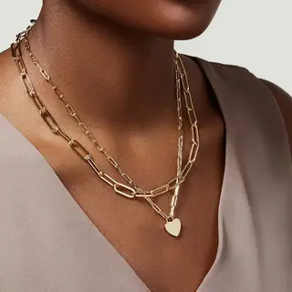 18K Stainless Steel Tarnish Free Layered Necklace Heart | 40NK9429