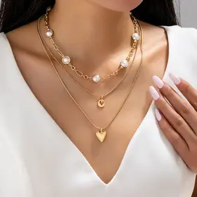 Multi Layered Pearl & Heart Necklace | 80N92694