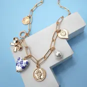 Ceramic Porcelain Bow Heart Charm Link Necklace | 80N91547