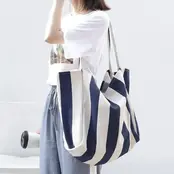 Striped Tote Bag-Navy