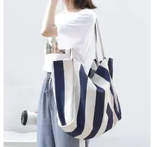 Striped Tote Bag-Navy