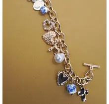 Ceramic Porcelain Heart Bow Pearl Charm Bracelet | 80B1342