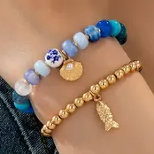 Nautical Blue Beaded Stretch Bracelet Set | 80B1705