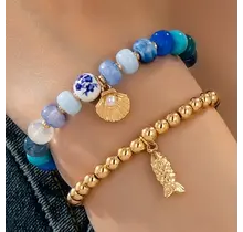 Nautical Blue Beaded Stretch Bracelet Set | 80B1705