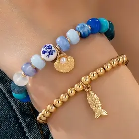 Nautical Blue Beaded Stretch Bracelet Set | 80B1705