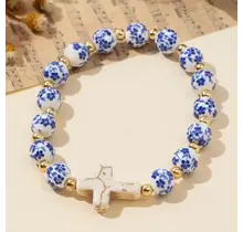 Blue Ceramic Porcelain Cross Charm Bracelet | 40B5175