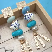 Blue Ceramic Porcelain Fish Drop Earrings | 80E61235